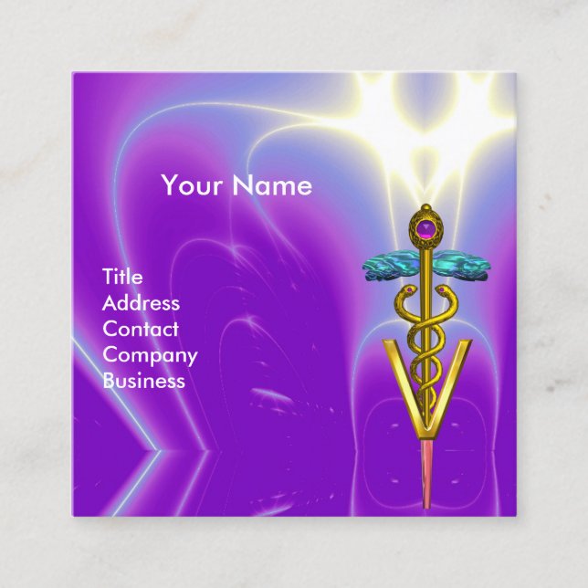 Carte De Visite Carré OR CADUCEUS SYMBOLE VÉTÉRINAIRE Purple Blue Vet (Devant)