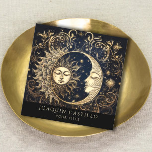 Carte De Visite Carré Or céleste holistique Soleil Lune Noire