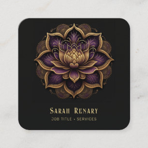 Carte De Visite Carré Or et Améthyste Lotus Flower Black