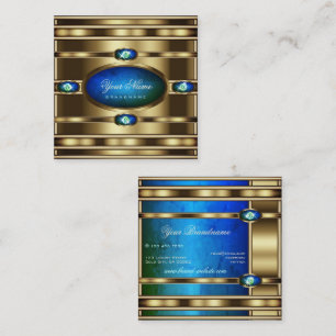 Carte De Visite Carré Or flashy avec Motif en marbre bleu Turquoise