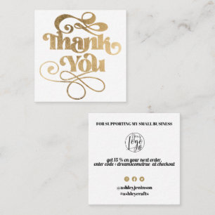 Carte De Visite Carré Or simple cool rétro script ordre merci