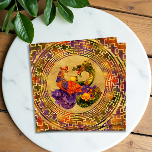 Carte De Visite Carré Ornement Phoenix et Dragon