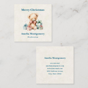 Carte De Visite Carré Ours en peluche mignonne avec cadeaux Joyeux Noël