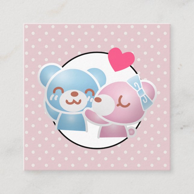 Carte De Visite Carré Ours KIssing sur Cute Pois et Kawaii (Devant)