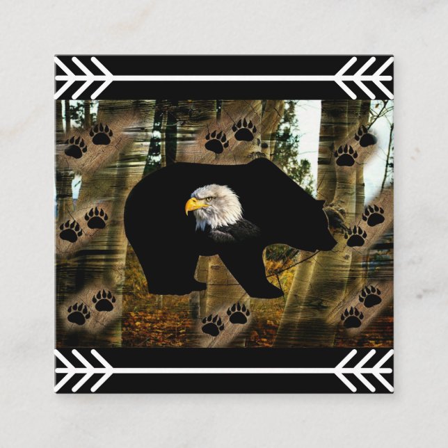 Carte De Visite Carré Ours Noir Ourson Ourson Ourson Ours Empreintes de  (Devant)