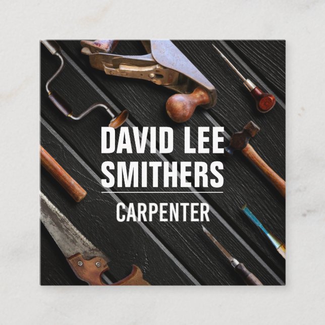 Carte De Visite Carré Outils Carpenter professionnels (Devant)