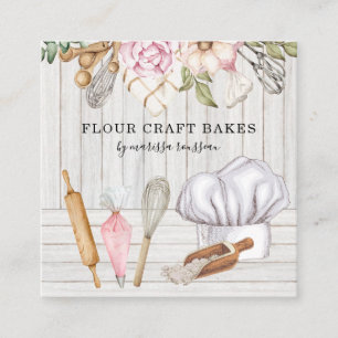 Carte De Visite Carré Outils de cuisson à l'aquarelle du chef pâtissier 
