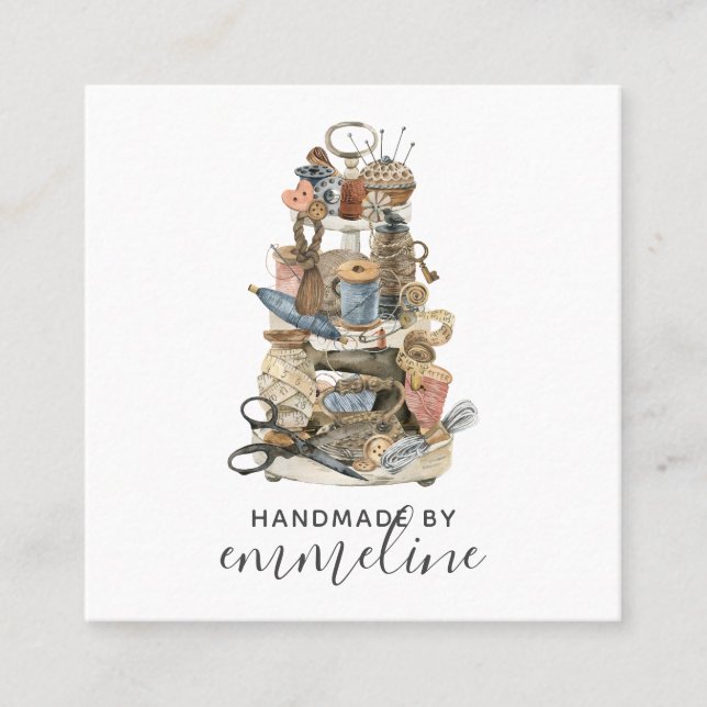 Carte De Visite Carré Outils Whimsical Seamstress Du Commerce (Devant)