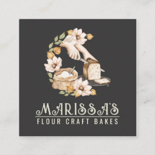 Carte De Visite Carré Pain et farine de boulangerie Baker's Floral Black
