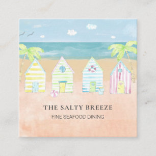 Carte De Visite Carré *~* Palm Beach Hut Sea Sand Bucket Diner Tropical