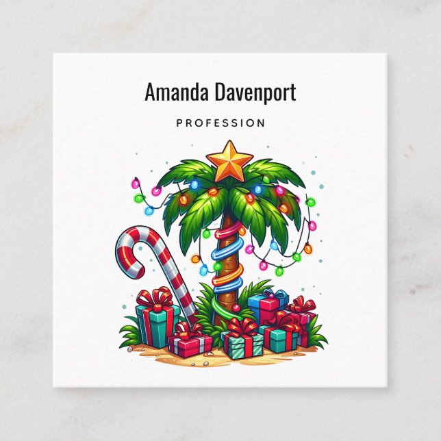 Carte De Visite Carré Palmier de Noël tropical (Devant)