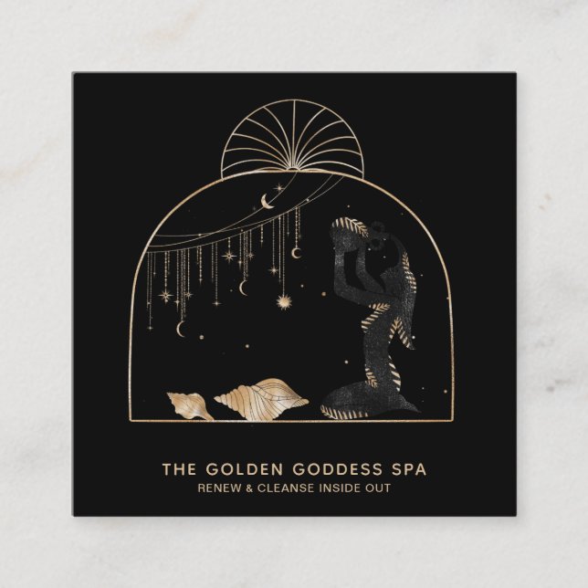 Carte De Visite Carré *~* Palms Moon Stars Golden Goddess Sea Shells Urn (Devant)