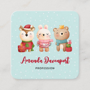 Carte De Visite Carré Pals de Noël - Ours de rennes et lapin