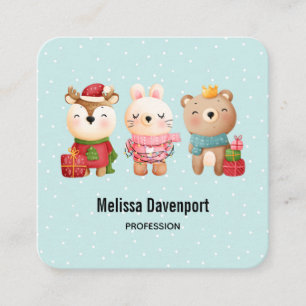 Carte De Visite Carré Pals de Noël - Ours de rennes et lapin
