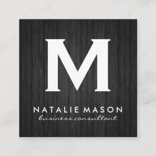 Carte De Visite Carré Panneau en bois Monogramme minimaliste moderne