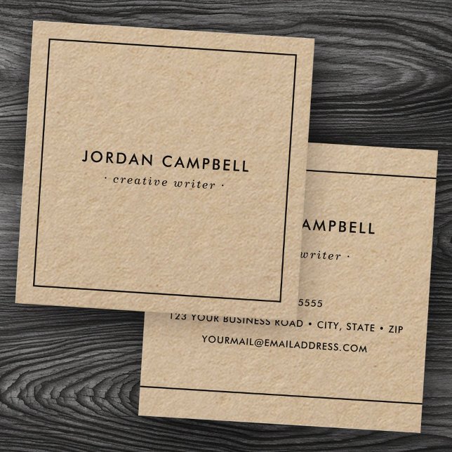 Carte De Visite Carré Papier Kraft à bordure noire minimale moderne (Modern minimal thin black border Kraft paper Square Business Card)