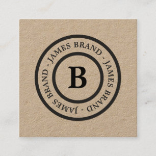 Carte De Visite Carré Papier Monogram Kraft Rustique naturel minimaliste