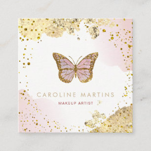 Carte De Visite Carré Papillon à parties scintillant d'aquarelle FAUX