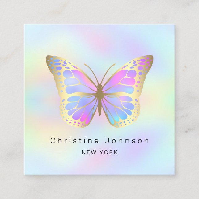 Carte De Visite Carré papillon aux couleurs pastel (Devant)