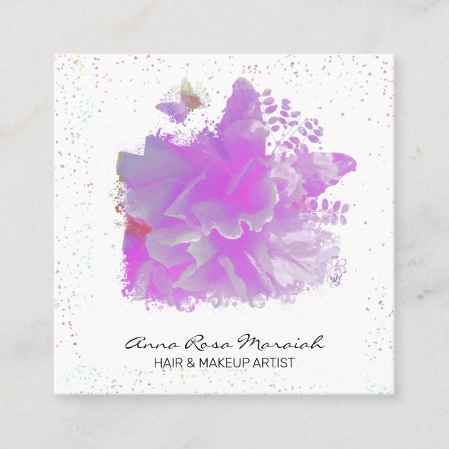 Carte De Visite Carré *~* Papillon d'art peintre rose Peony AR3 (Devant)