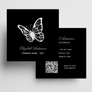 Carte De Visite Carré Papillon noir blanc de code QR