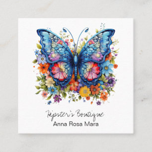 Carte De Visite Carré *~* Papillon rétro AP57 Boho QR Fleurs Vintages