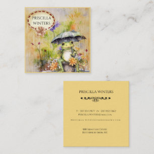 Carte De Visite Carré Parapluie de grenouille Aquarelle mignonne