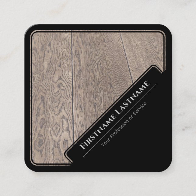 Carte De Visite Carré Parquet élégant de style noir encadré (Devant)