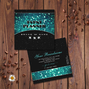 Carte De Visite Carré Parties scintillant brillante noire et Turquoise b