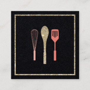 Carte De Visite Carré Parties scintillant cuillère Whisk Spatula Bakery 