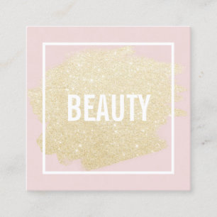 Carte De Visite Carré Parties scintillant d'or chic brushstroke rose blu