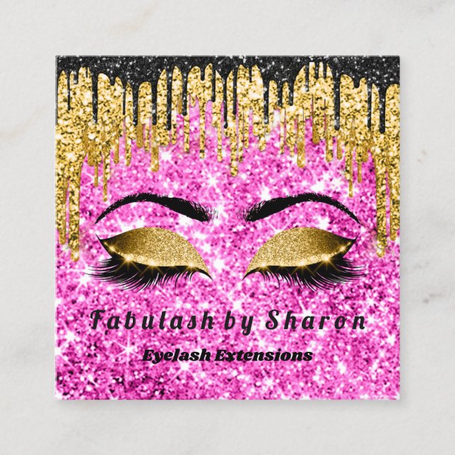 Carte De Visite Carré Parties scintillant d'or maquillage Artiste Lashes (Devant)