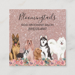 Carte De Visite Carré Parties scintillant Floral Aquarelle Chiens Servic