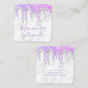Carte De Visite Carré Parties scintillant moderne violet & marbre goutte