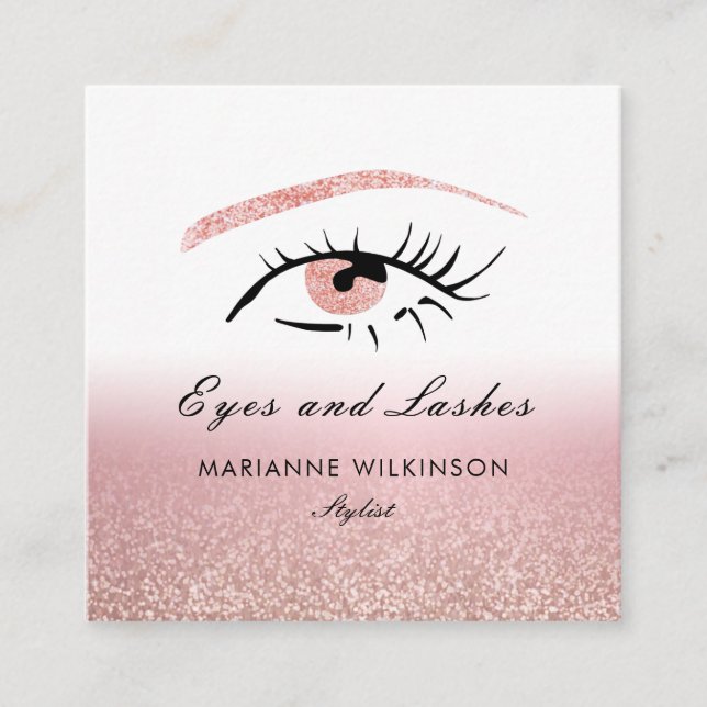 Carte De Visite Carré Parties scintillant or rose Yeux Brosses Lashes (Devant)