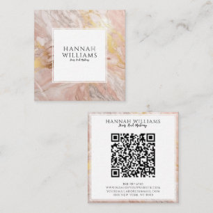 Carte De Visite Carré Parties scintillant rose et or Qr Code Motif color