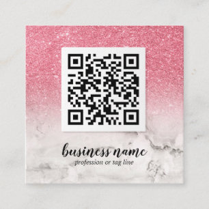 Carte De Visite Carré Parties scintillant rose Ombre cursive QR CODE ic
