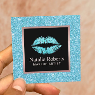 Carte De Visite Carré Parties scintillant Turquoise Lèvres Beauté Salon 