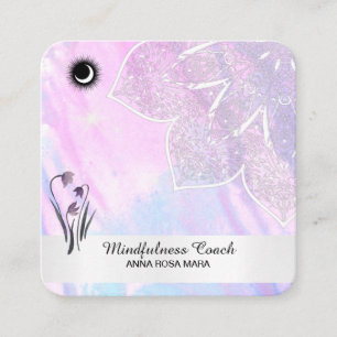 Carte De Visite Carré *~* Pastel Moon Code QR Mandala Foil Flowers