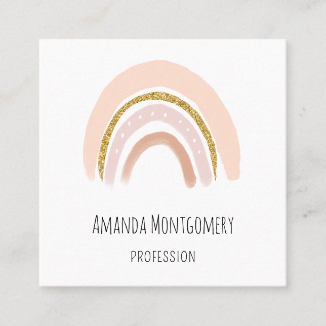 Carte De Visite Carré Pastel Pink & Faux Parties scintillant Boho Arc-en (Devant)