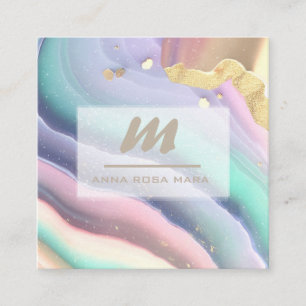 Carte De Visite Carré *~* PASTEL Rainbow QR MarbleLuxe Initial AP66