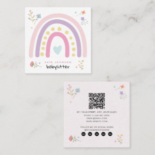 Carte De Visite Carré Pastel Rainbows Girly Fleurs sauvages Babysitter