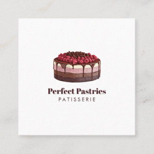 Carte De Visite Carré Pâtisserie aux framboises à l'aquarelle élégan