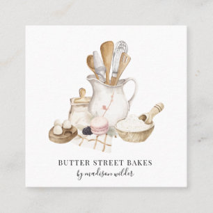 Carte De Visite Carré Pâtisserie Chef Aquarelle Boulangerie Outils