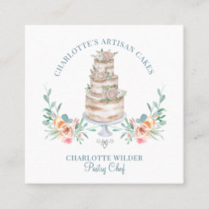 Carte De Visite Carré Pâtisserie Chef Aquarelle Floral Cake Logo