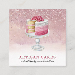 Carte De Visite Carré Pâtisserie Chef Dusty Parties scintillant rose