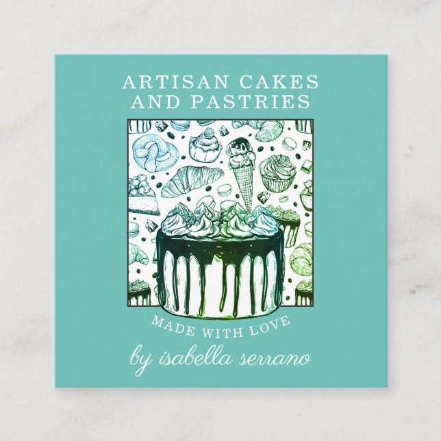 Carte De Visite Carré Pâtisserie Chef pâtisserie Gâteaux Et pâtisseries  (Devant)