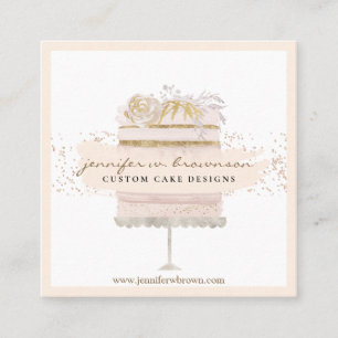 Carte De Visite Carré Pâtisserie de gâteau floral pailleté