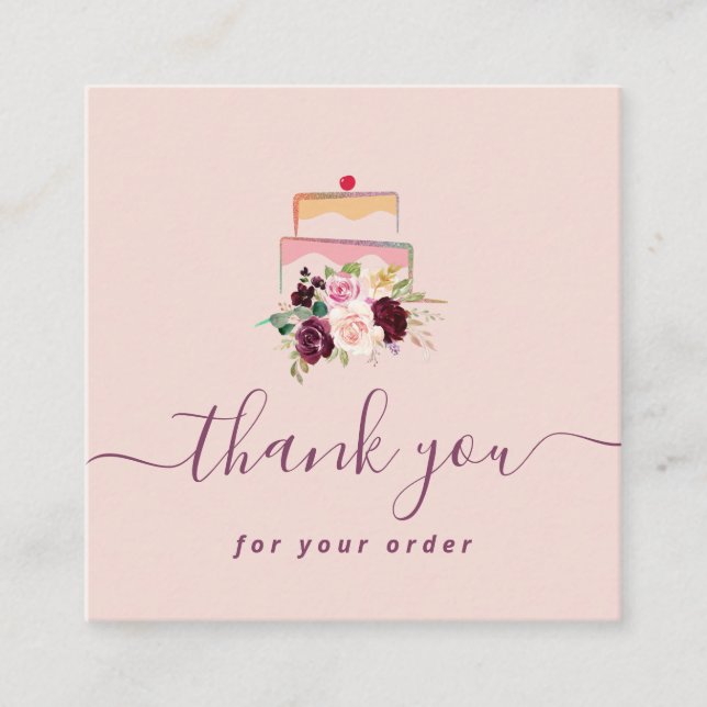 Carte De Visite Carré pâtisserie florale merci à votre commande (Devant)