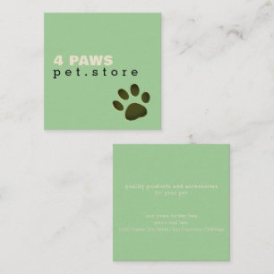 Carte De Visite Carré Patte de chien   Magasin d'animaux vert pâle